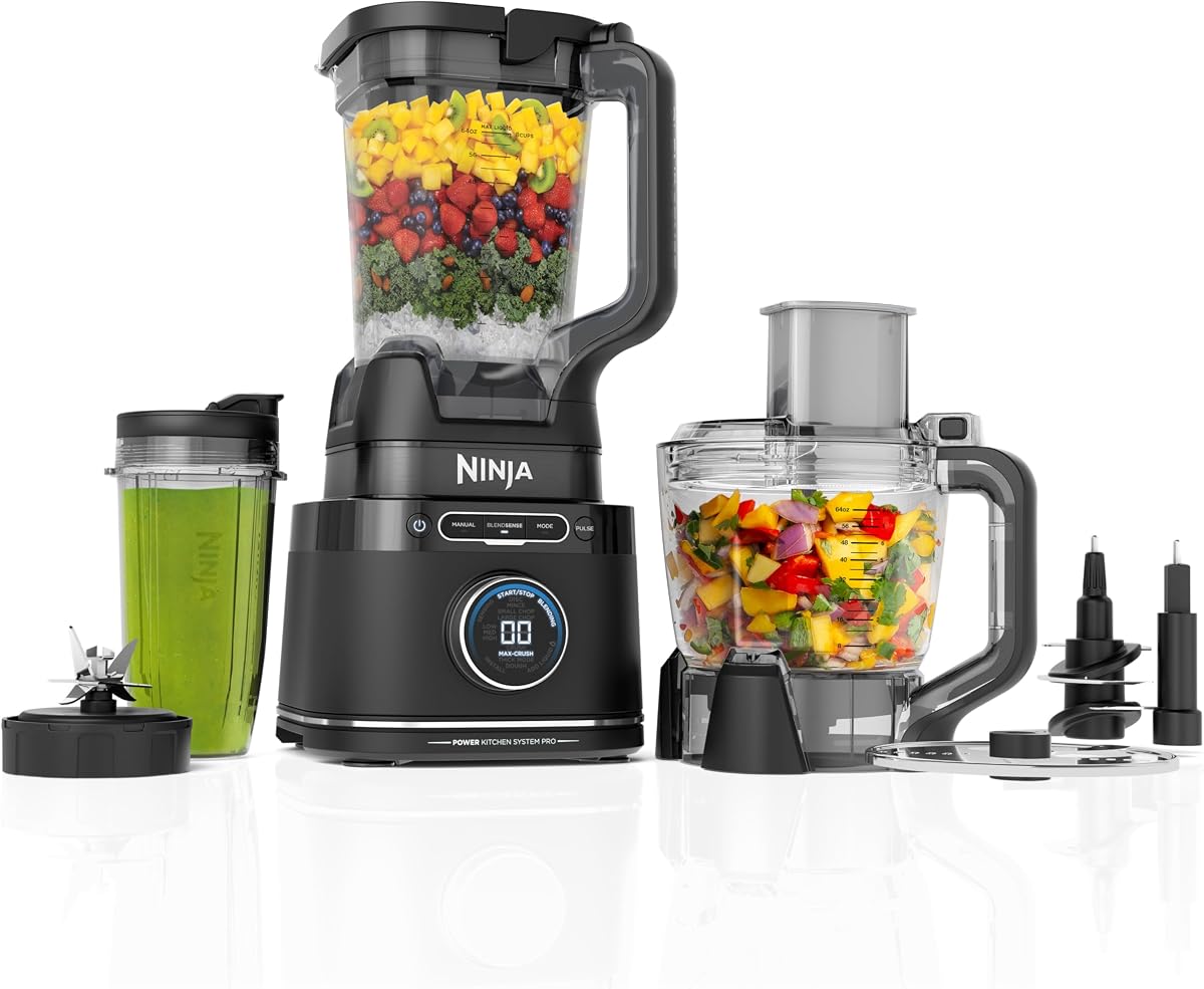 Ninja Kitchen System | Food Processor & Blender with BlendSense Technology | 8-Cup Bowl & 24-oz. To-Go Cup | For Smoothies, Cookie Dough, Salsa &