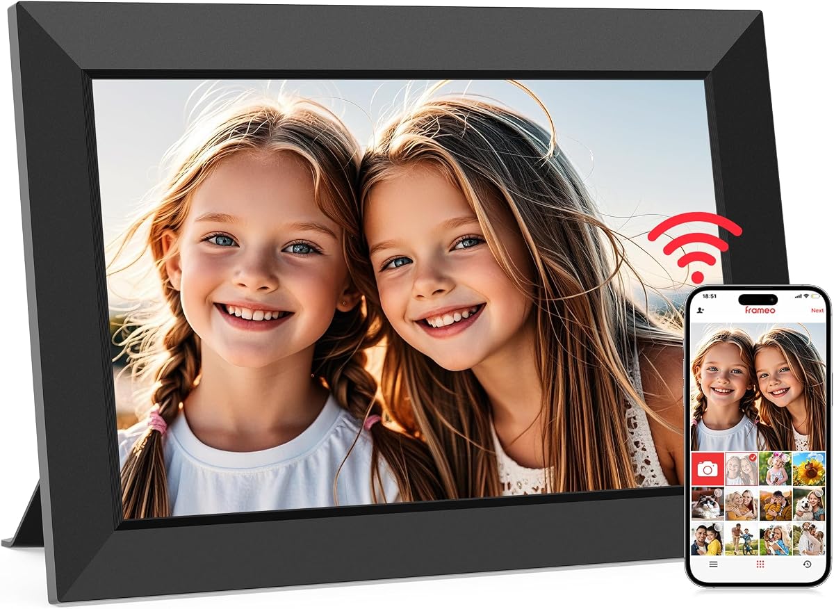 Frameo 10.1 Inch WiFi Digital Picture Frame, Smart Cloud Electronic Photo Frame with HD IPS Touch Screen Slideshow 32GB Memory Auto-Rotate Wall