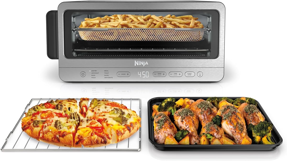 Ninja Air Fryer Toaster Oven Combo | 8-in-1 Functionality | Flip Up & Away for Storage Space | Air Fry Basket, Sheet Pan, Wire Rack & Removable Crumb